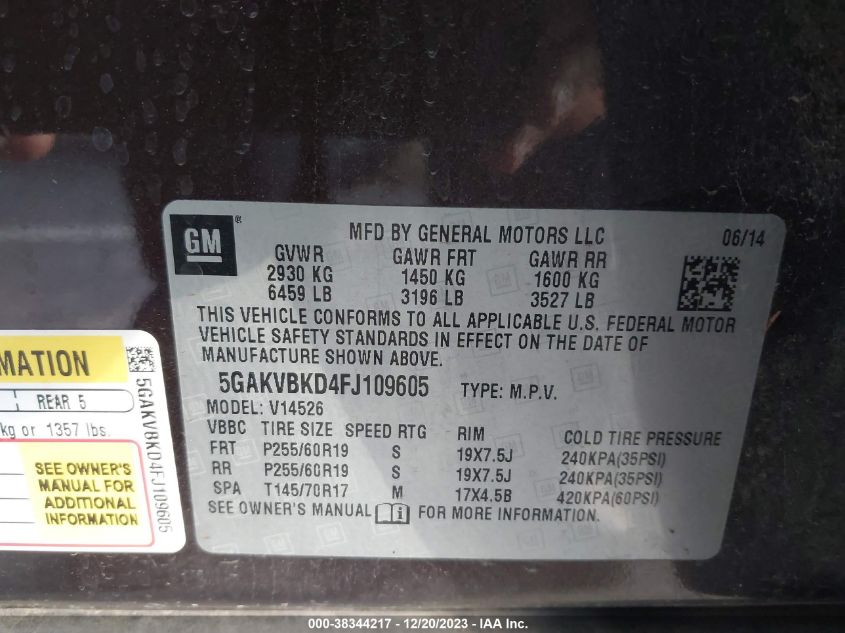 2015 BUICK ENCLAVE - 5GAKVBKD4FJ109605