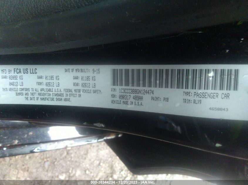 2016 CHRYSLER 200 S - 1C3CCCBB8GN124474
