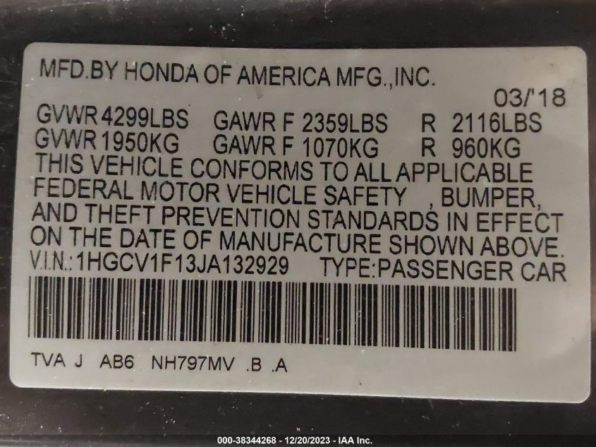 2018 HONDA ACCORD LX - 1HGCV1F13JA132929