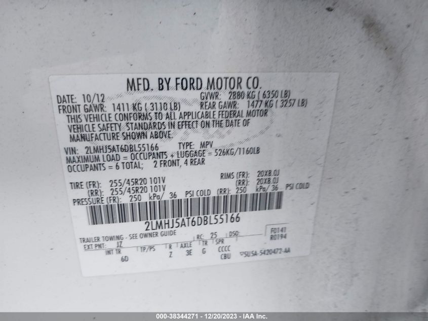 2013 LINCOLN MKT - 2LMHJ5AT6DBL55166
