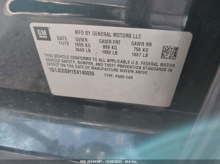 2014 CHEVROLET SONIC LT AUTO - 1G1JC6SH1E4140035