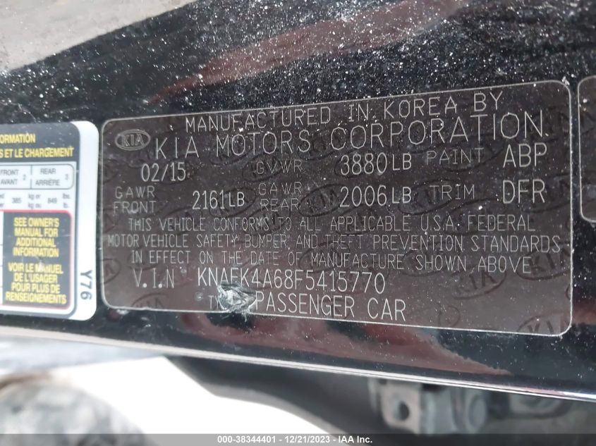 2015 KIA FORTE LX - KNAFK4A68F5415770