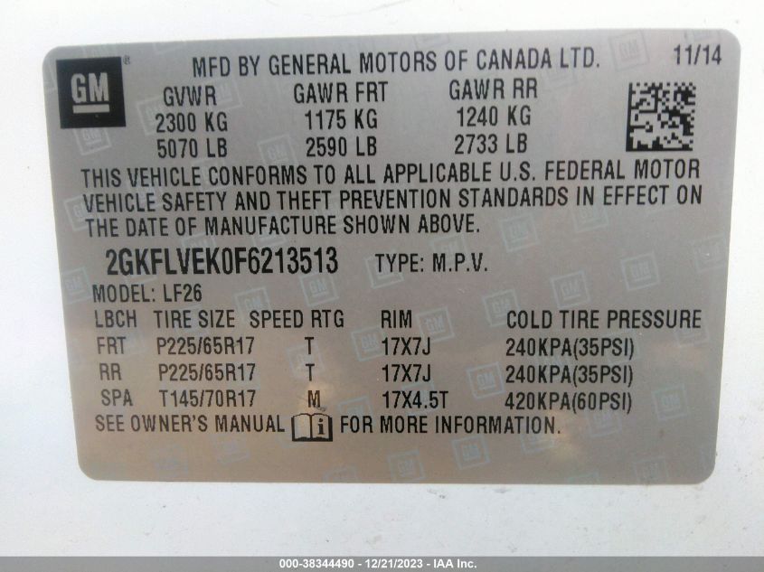 2015 GMC TERRAIN SLE - 2GKFLVEK0F6213513