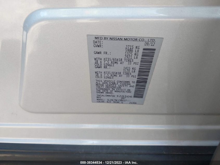 2013 INFINITI JX35 - 5N1AL0MM7DC320506
