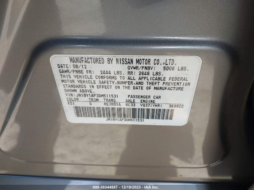 2013 INFINITI M37 JN1BY1AP3DM511531