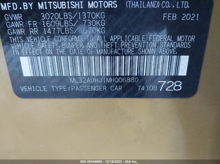 2021 MITSUBISHI MIRAGE ES/LE/CARBONITE EDITION - ML32AUHJ1MH006880