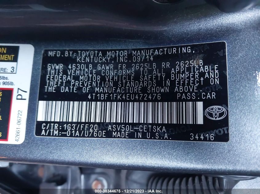 2014 TOYOTA CAMRY SE - 4T1BF1FK4EU472476