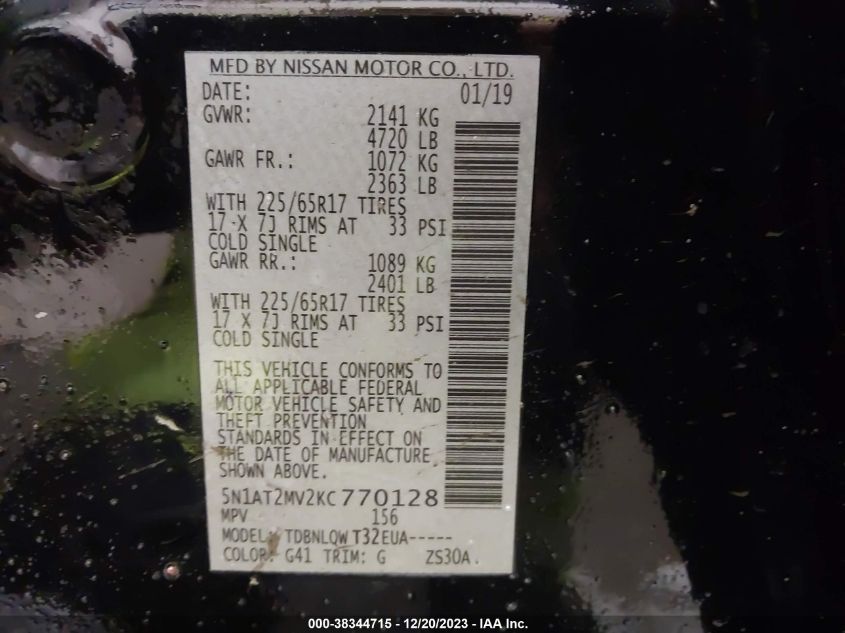 2019 NISSAN ROGUE SV - 5N1AT2MV2KC770128