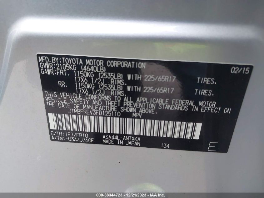 2015 TOYOTA RAV4 LE - JTMBFREV3FD125110