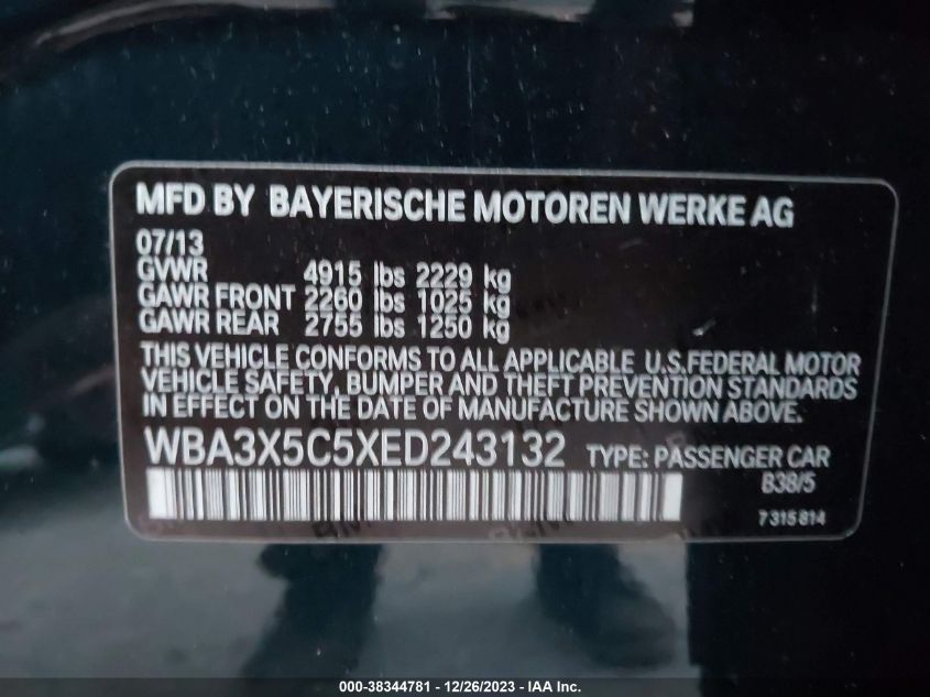2014 BMW 328I GRAN TURISMO XDRIVE WBA3X5C5XED243132