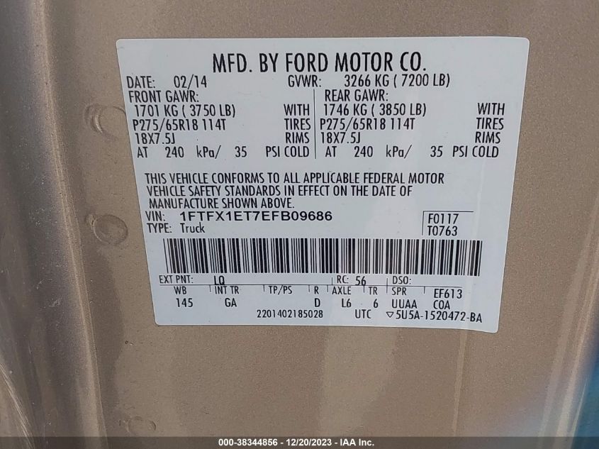 2014 FORD F-150 XLT - 1FTFX1ET7EFB09686