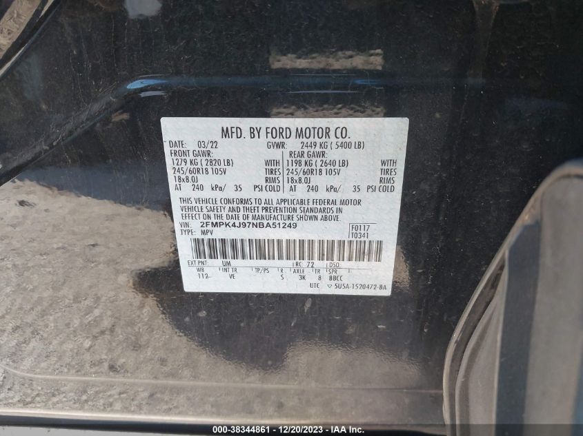 2022 FORD EDGE SEL - 2FMPK4J97NBA51249