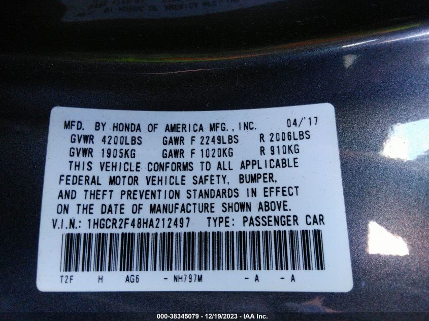 2017 HONDA ACCORD LX - 1HGCR2F48HA212497