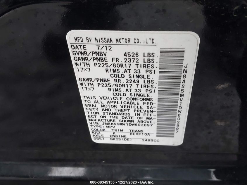 2013 NISSAN ROGUE S/SV - JN8AS5MV1DW602897