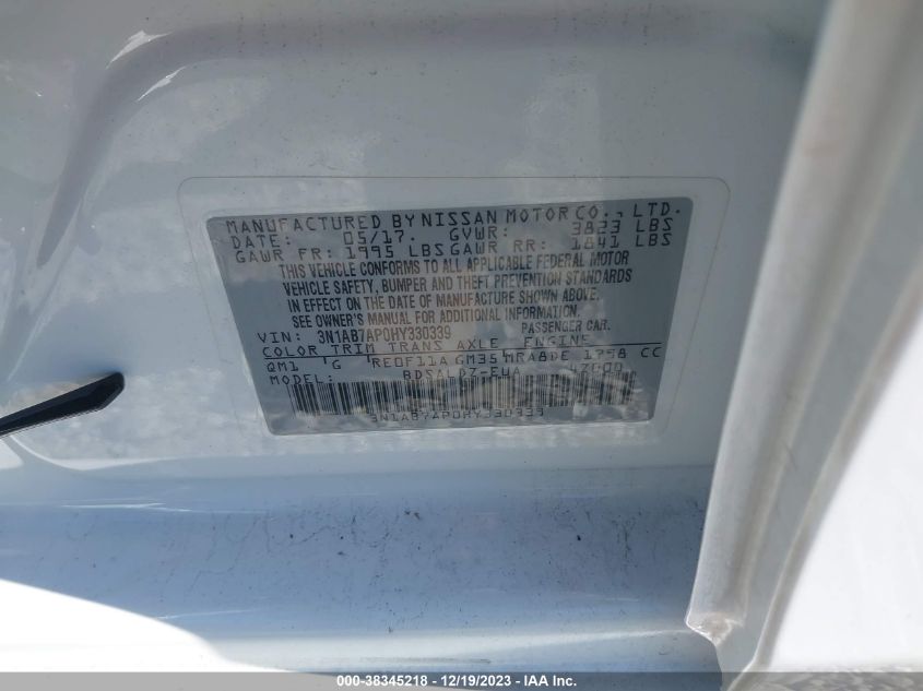 2017 NISSAN SENTRA SV - 3N1AB7AP0HY330339