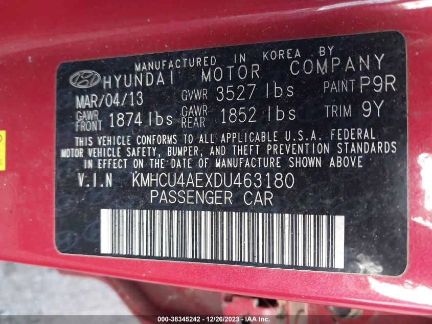 2013 HYUNDAI ACCENT GLS/SE - KMHCU4AEXDU463180