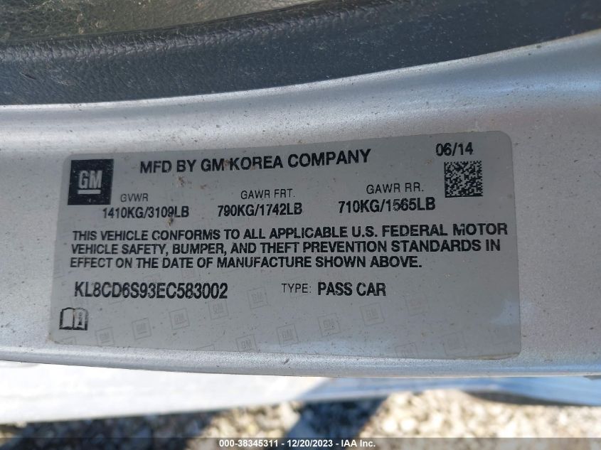 2014 CHEVROLET SPARK 1LT - KL8CD6S93EC583002