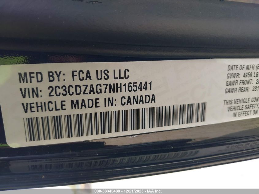 2022 DODGE CHALLENGER SXT - 2C3CDZAG7NH165441