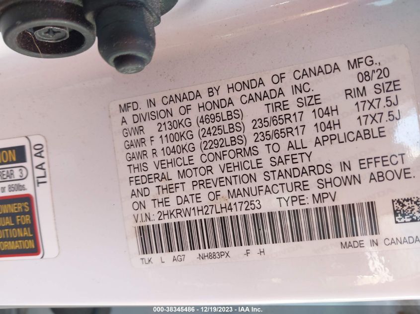 2020 HONDA CR-V LX - 2HKRW1H27LH417253