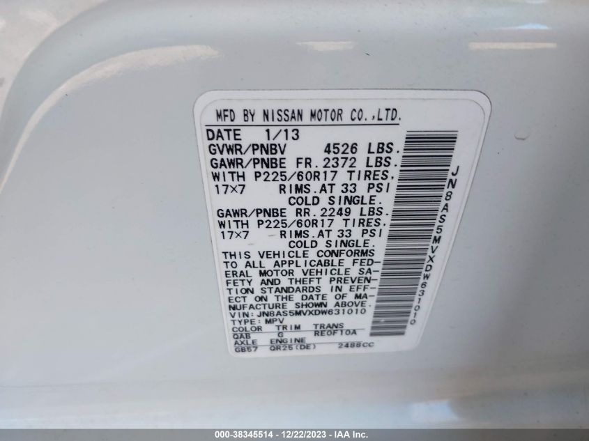 2013 NISSAN ROGUE SV - JN8AS5MVXDW631010