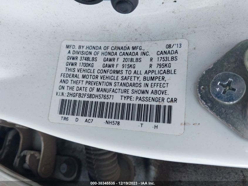 2013 HONDA CIVIC LX - 2HGFB2F58DH576571
