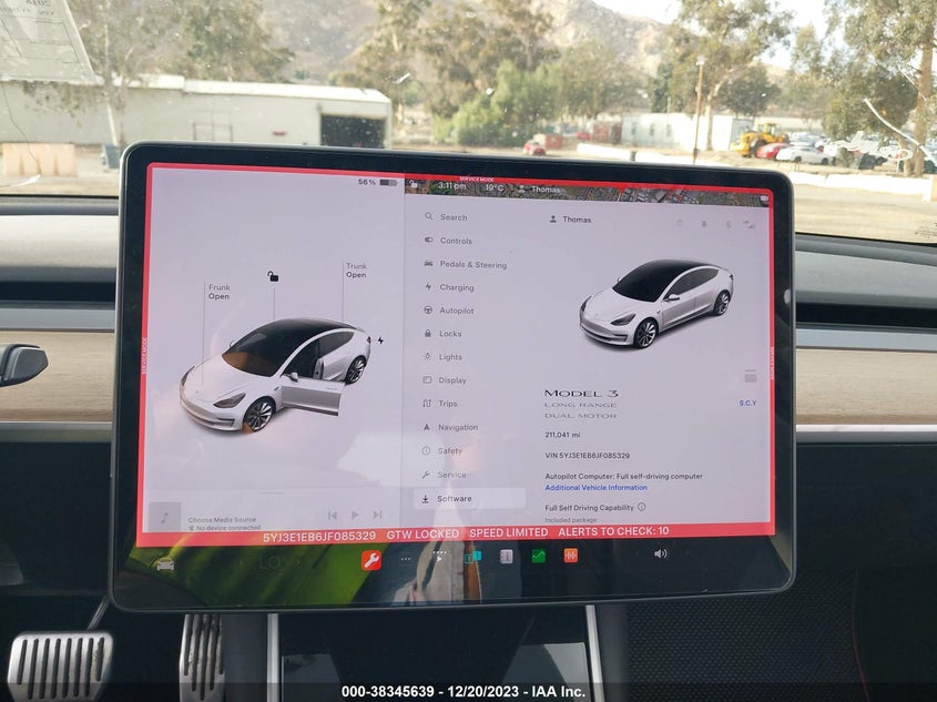 VIN 5YJ3E1EB6JF085329 2018 TESLA MODEL 3