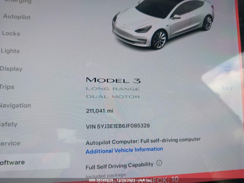 VIN 5YJ3E1EB6JF085329 2018 TESLA MODEL 3