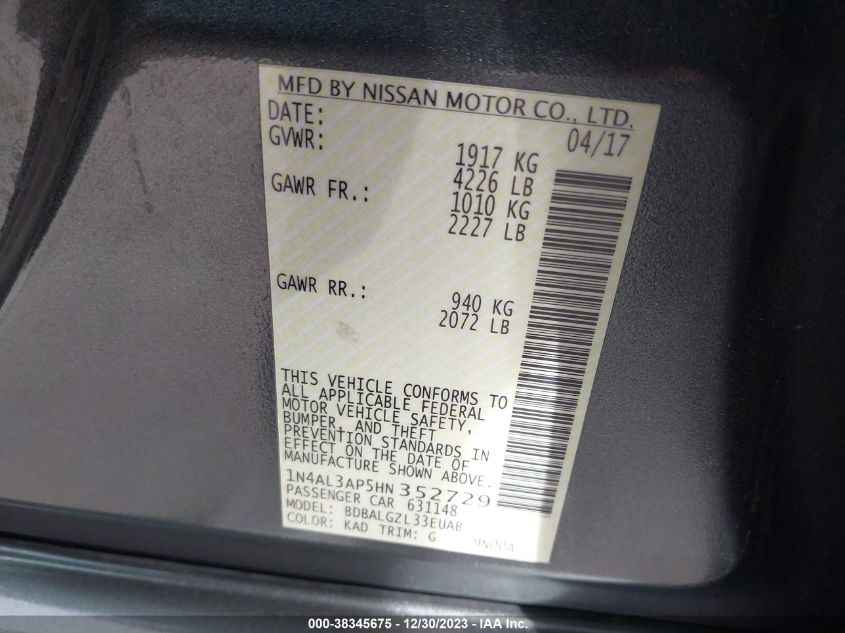 2017 NISSAN ALTIMA 2.5 S - 1N4AL3AP5HN352729