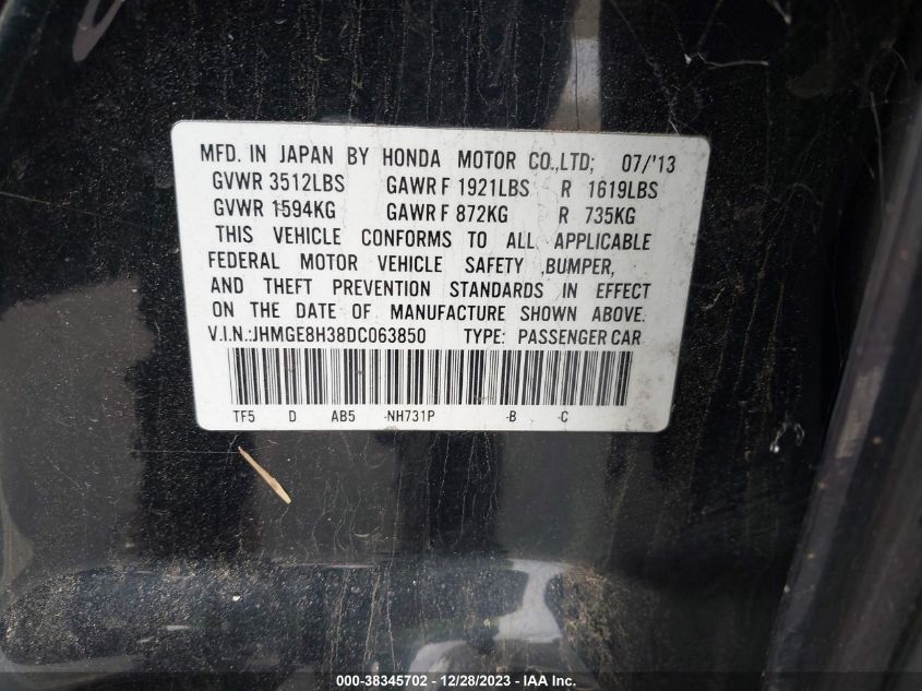 2013 HONDA FIT - JHMGE8H38DC063850