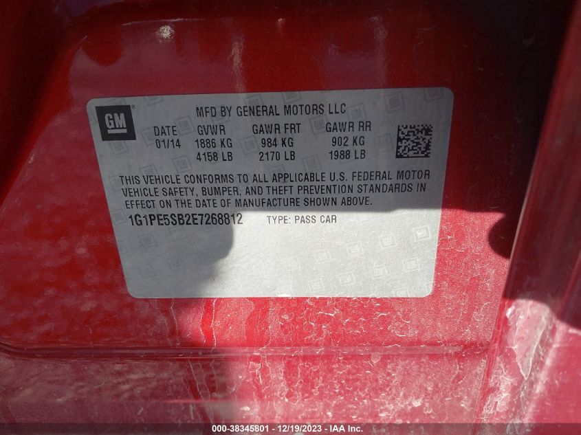 2014 CHEVROLET CRUZE 2LT AUTO - 1G1PE5SB2E7268812