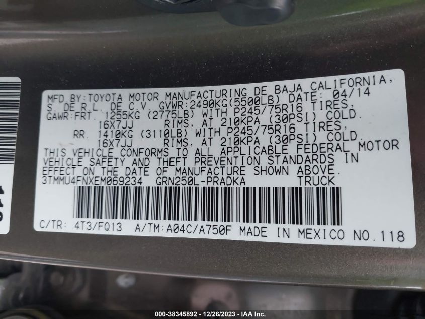 2014 TOYOTA TACOMA DOUBLE CAB LONG BED - 3TMMU4FNXEM069234