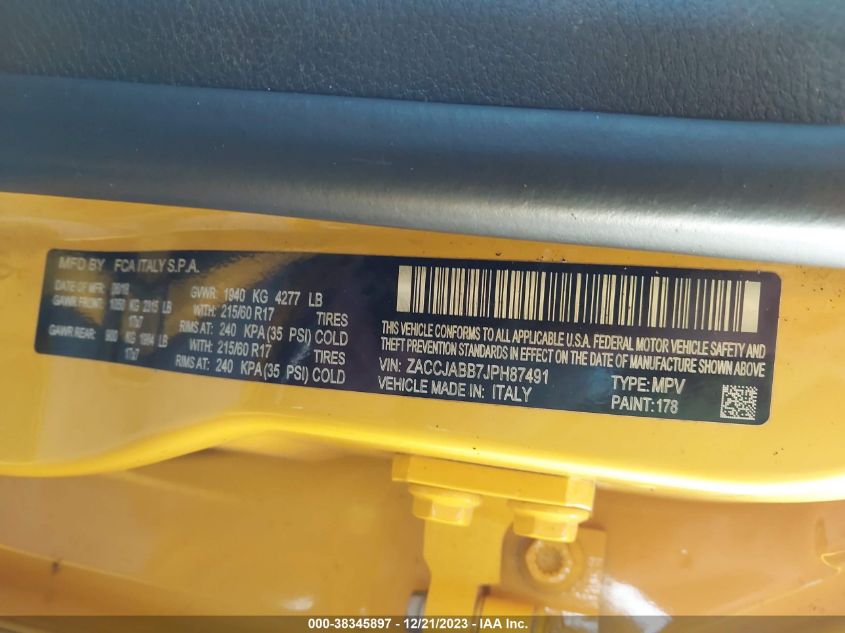 2018 JEEP RENEGADE LATITUDE FWD - ZACCJABB7JPH87491