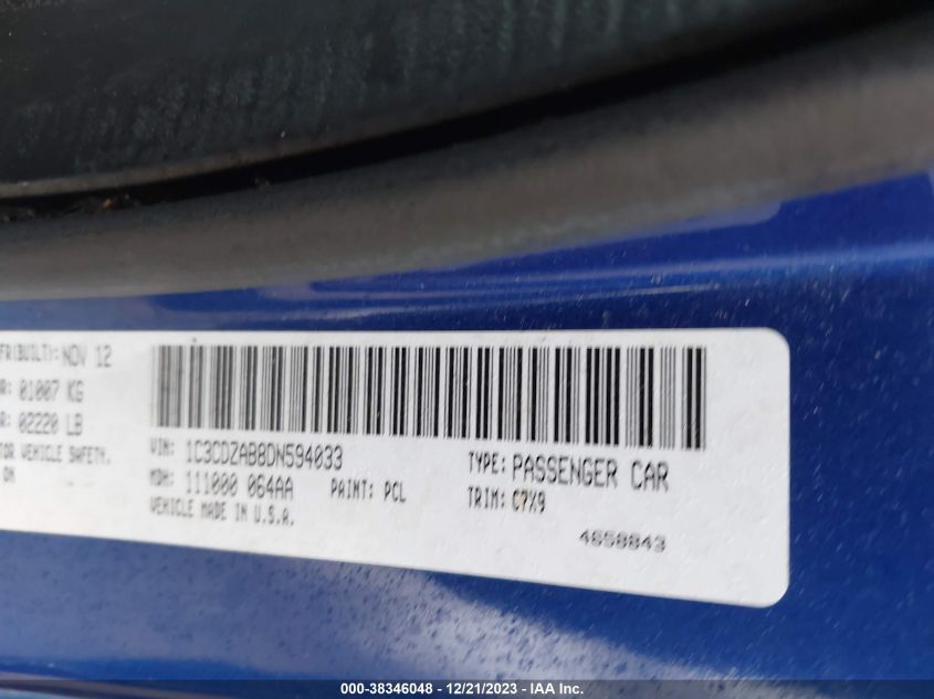 2013 DODGE AVENGER SE - 1C3CDZAB8DN594033