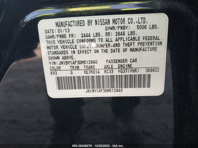 2013 INFINITI M37 - JN1BY1AP3DM512940