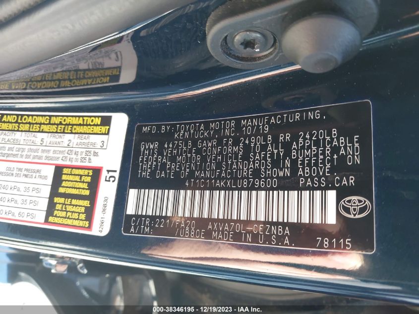2020 TOYOTA CAMRY LE - 4T1C11AKXLU879600