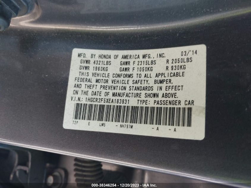 2014 HONDA ACCORD SPORT - 1HGCR2F5XEA183931