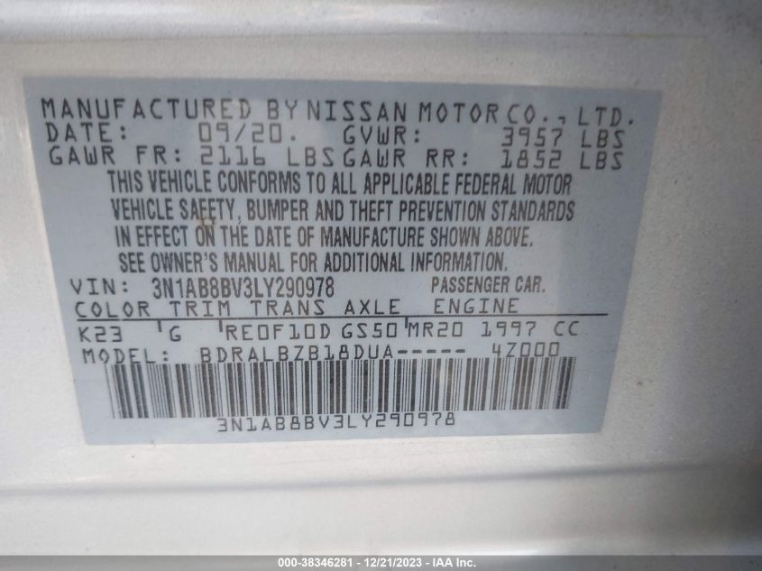 2020 NISSAN SENTRA S XTRONIC CVT - 3N1AB8BV3LY290978