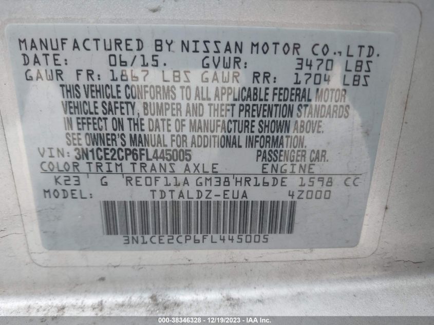 2015 NISSAN VERSA NOTE SV - 3N1CE2CP6FL445005