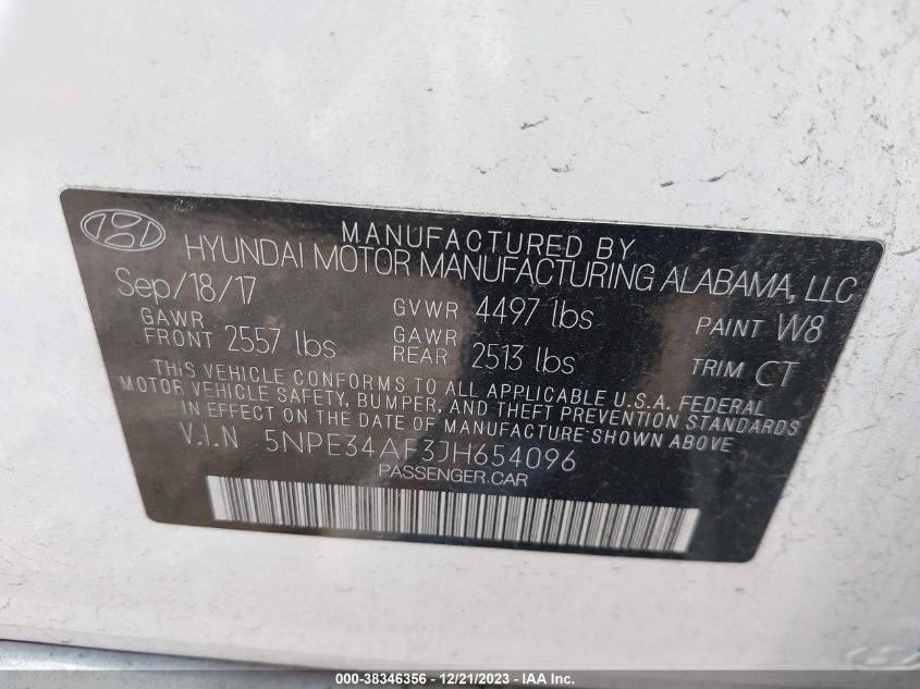 2018 HYUNDAI SONATA SPORT - 5NPE34AF3JH654096