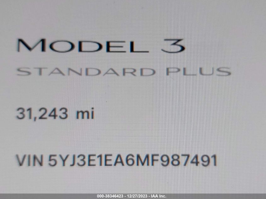 5YJ3E1EA6MF987491 | 2021 TESLA MODEL 3