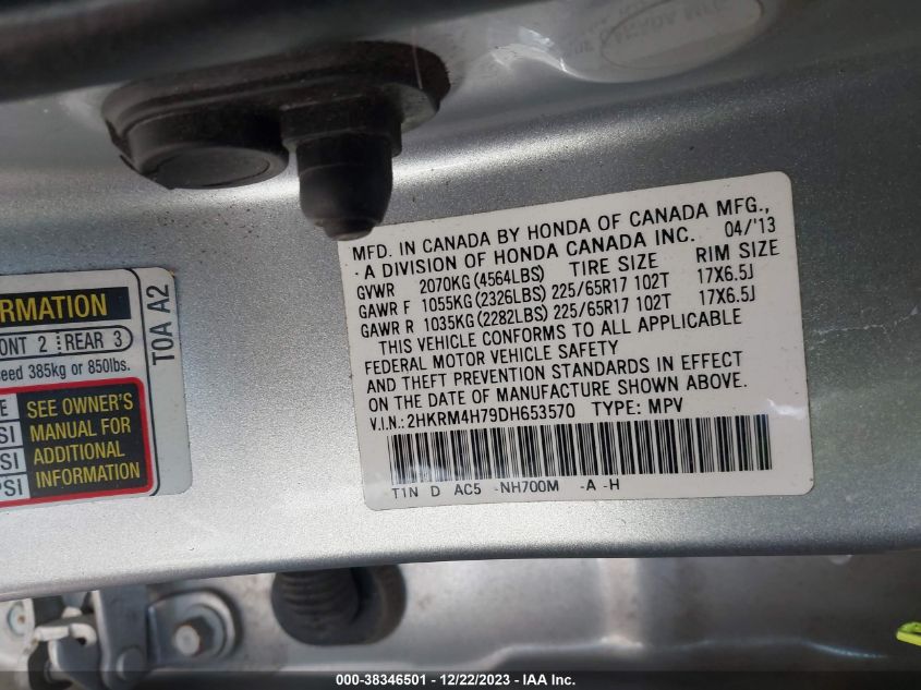 2013 HONDA CR-V EX-L - 2HKRM4H79DH653570