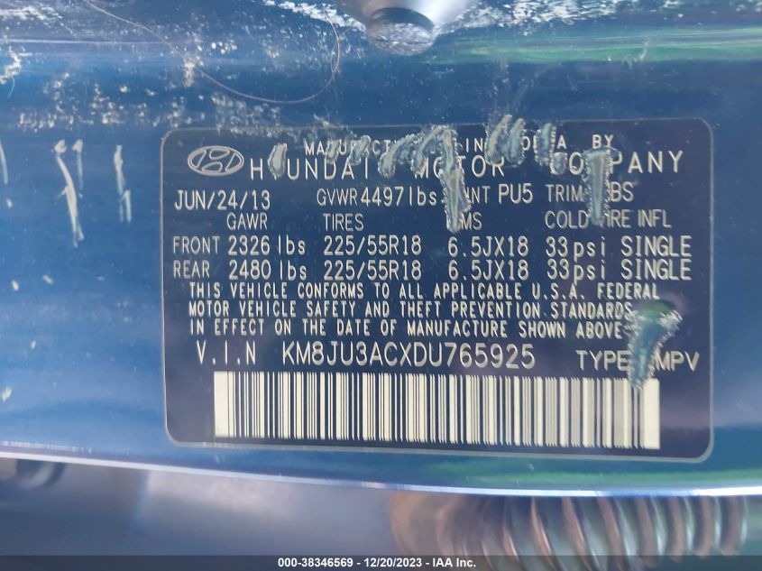 2013 HYUNDAI TUCSON LIMITED - KM8JU3ACXDU765925