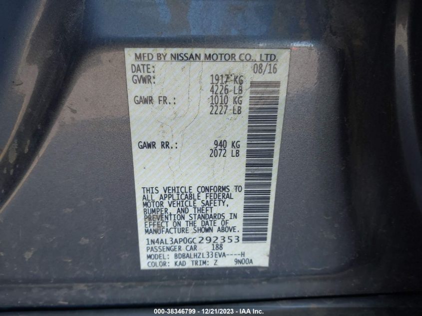 2016 NISSAN ALTIMA 2.5 SR - 1N4AL3AP0GC292353