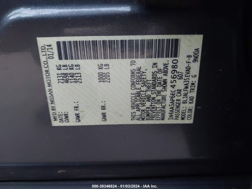 2014 NISSAN MAXIMA 3.5 SV - 1N4AA5AP6EC456980