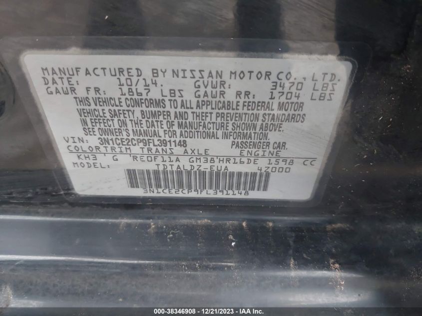 2015 NISSAN VERSA NOTE S (SR)/S PLUS/SL/SR/SV - 3N1CE2CP9FL391148
