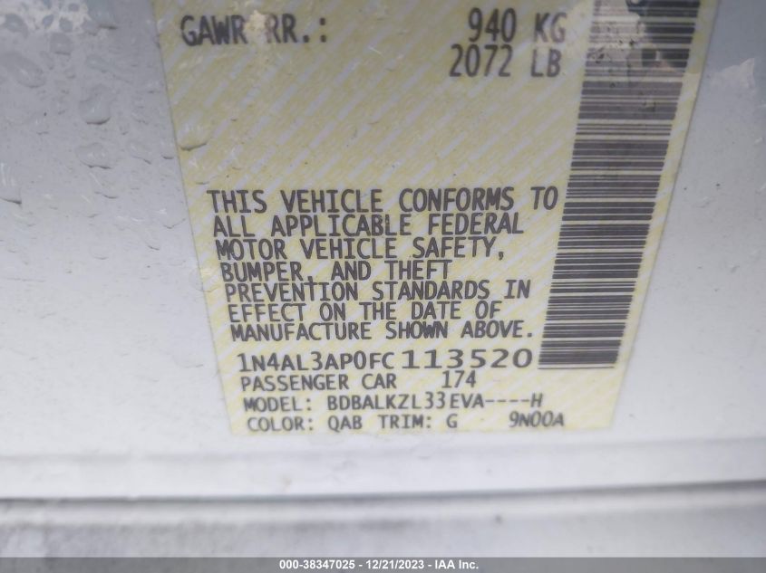 2015 NISSAN ALTIMA 2.5 SV - 1N4AL3AP0FC113520
