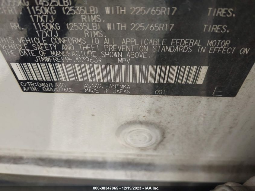 2015 TOYOTA RAV4 XLE - JTMWFREV9FJ039609
