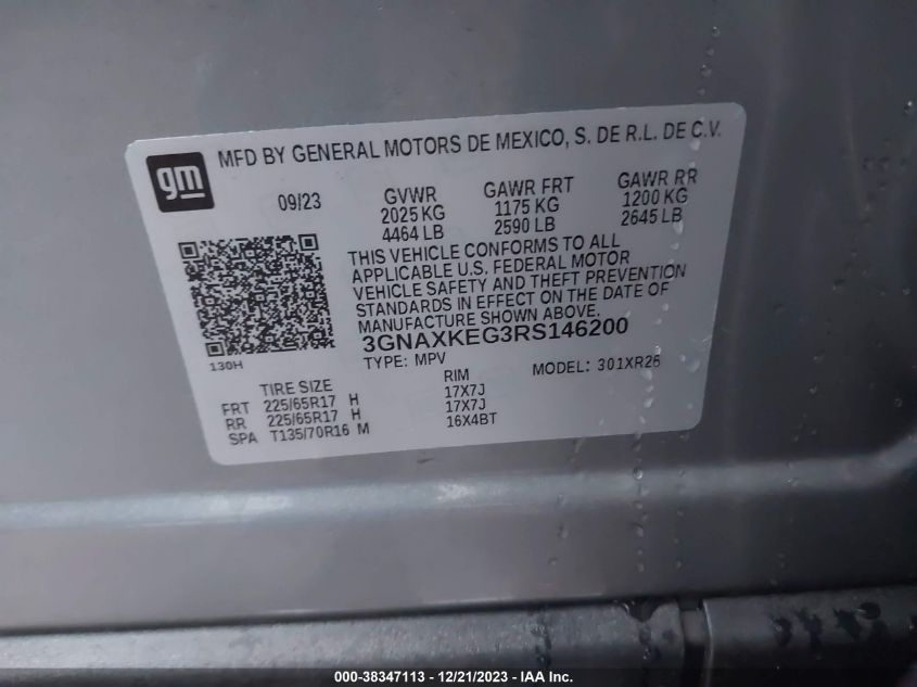 2024 CHEVROLET EQUINOX LT - 3GNAXKEG3RS146200