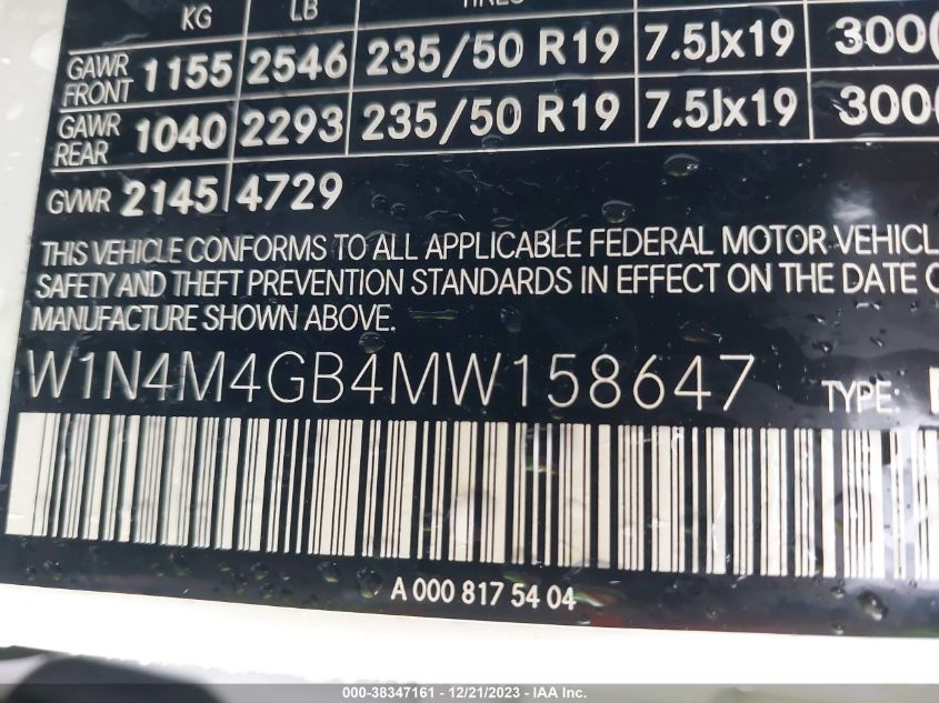 2021 MERCEDES-BENZ GLB 250 - W1N4M4GB4MW158647
