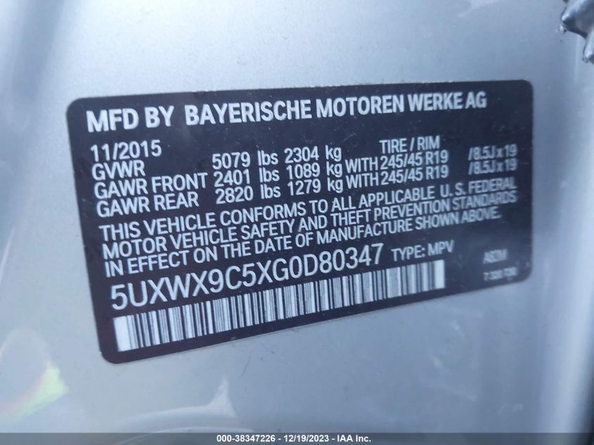 5UXWX9C5XG0D80347 2016 BMW X3, photo no. 9